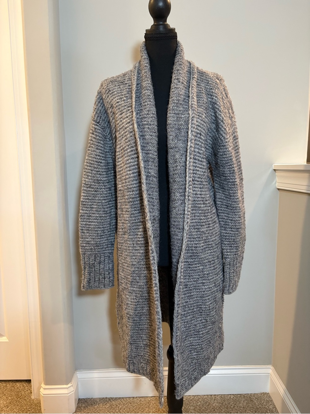 LOFT Gray Chunky Knit Sweater M Merino Wool Alpaca Blend Marled Textured